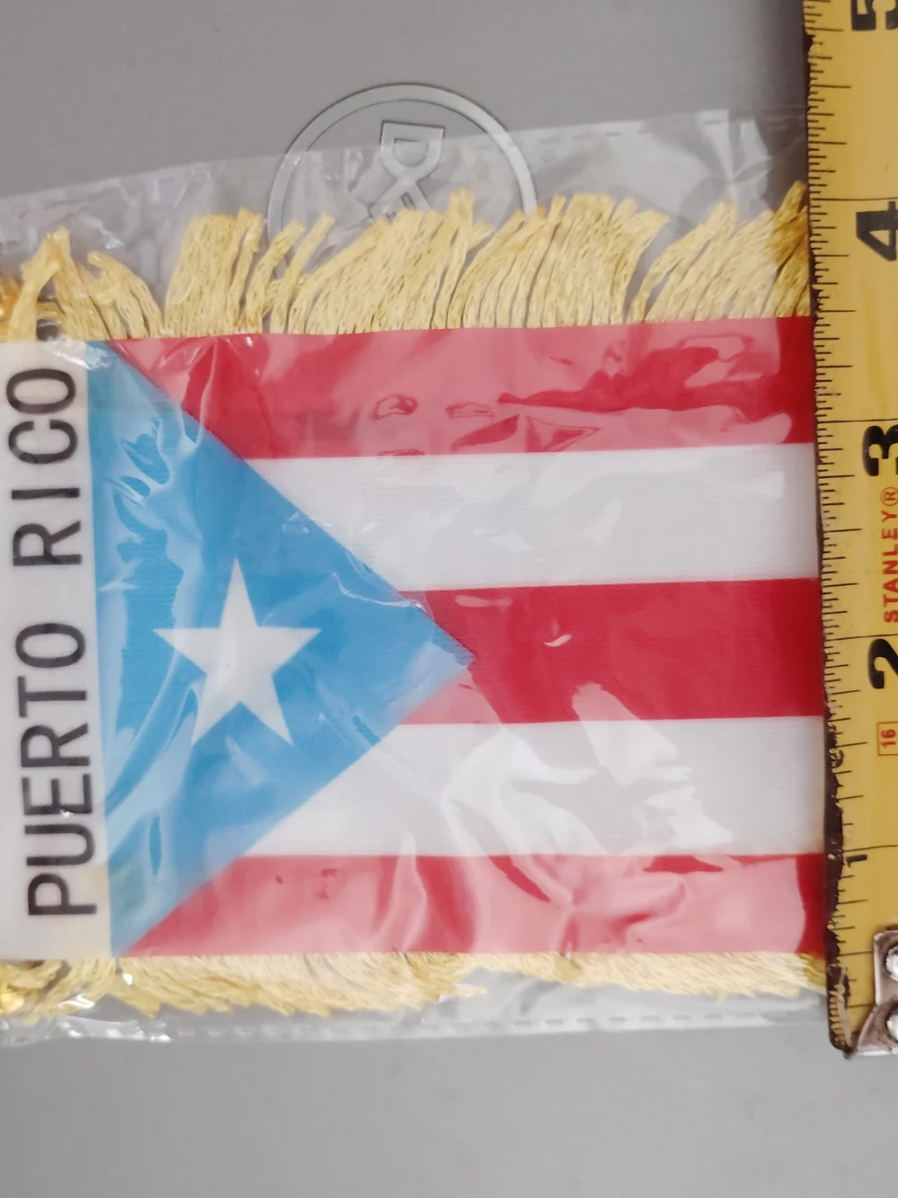 Puerto Rico Mini Banner with Gold Fringe - Red, Blue & White
